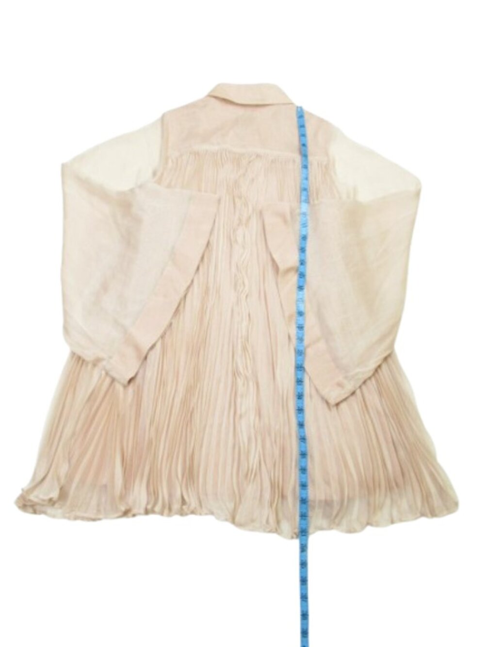 Anthropologie Maeve Long-Sleeve Pleated Mini Shirt Dress Neutral Cream S - Picture 7 of 12